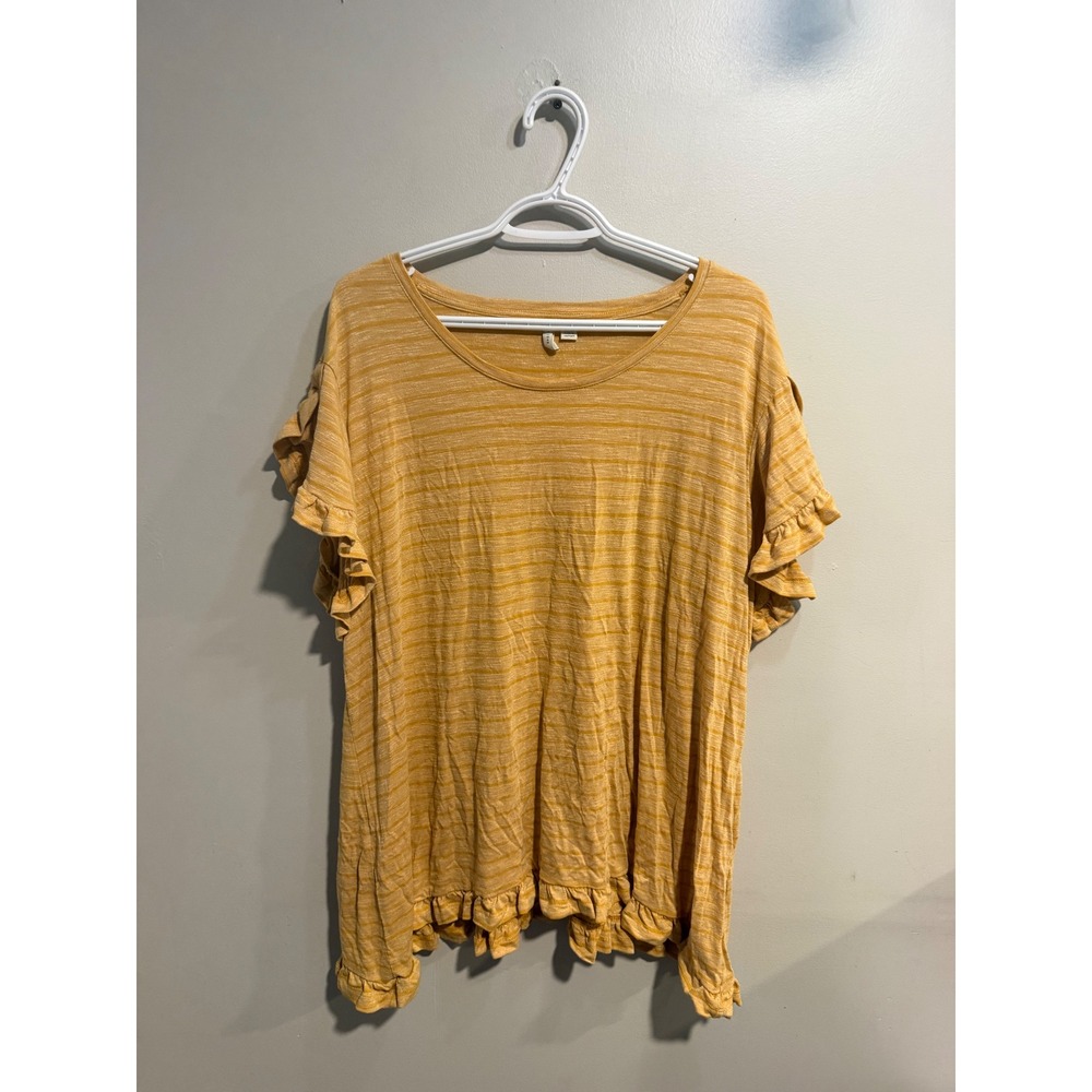 Cato Mustard Yellow Striped Ruffle Sleeve Hem Knit Top Plus Size 18/20W
